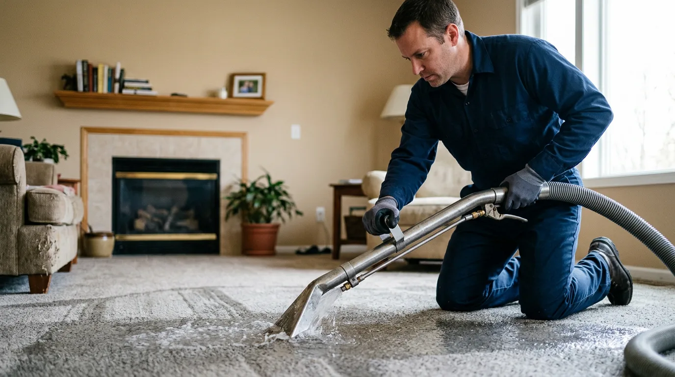 Water damage restoration technician working near Hope, IN